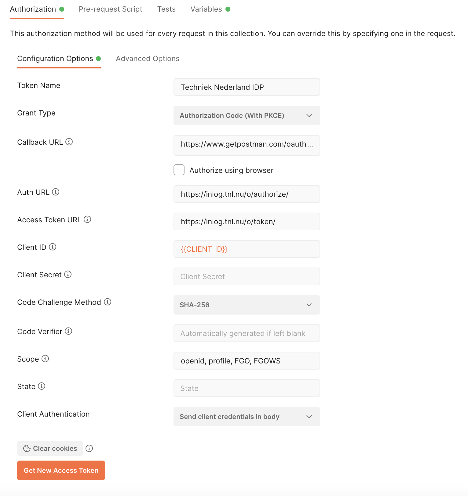 Configuration in Postman